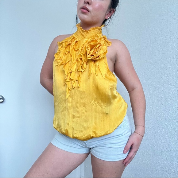 bebe Yellow Ruffled Blouse - Picture 2 of 8